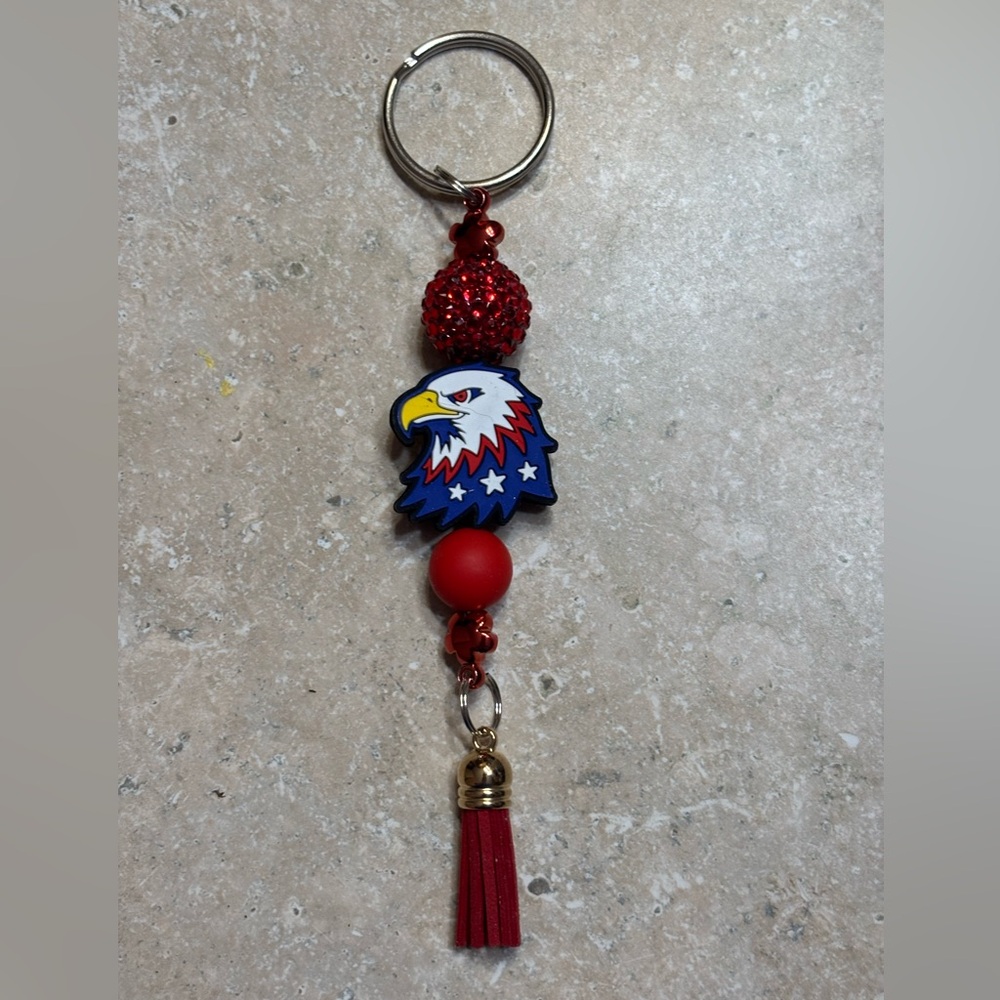 Patriotic Eagle Keychain with Red Tassel